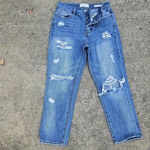 PACSUN Mom Straight Leg Mid Rise Med Wash Faded Blue Jeans Women's 24 Distressed